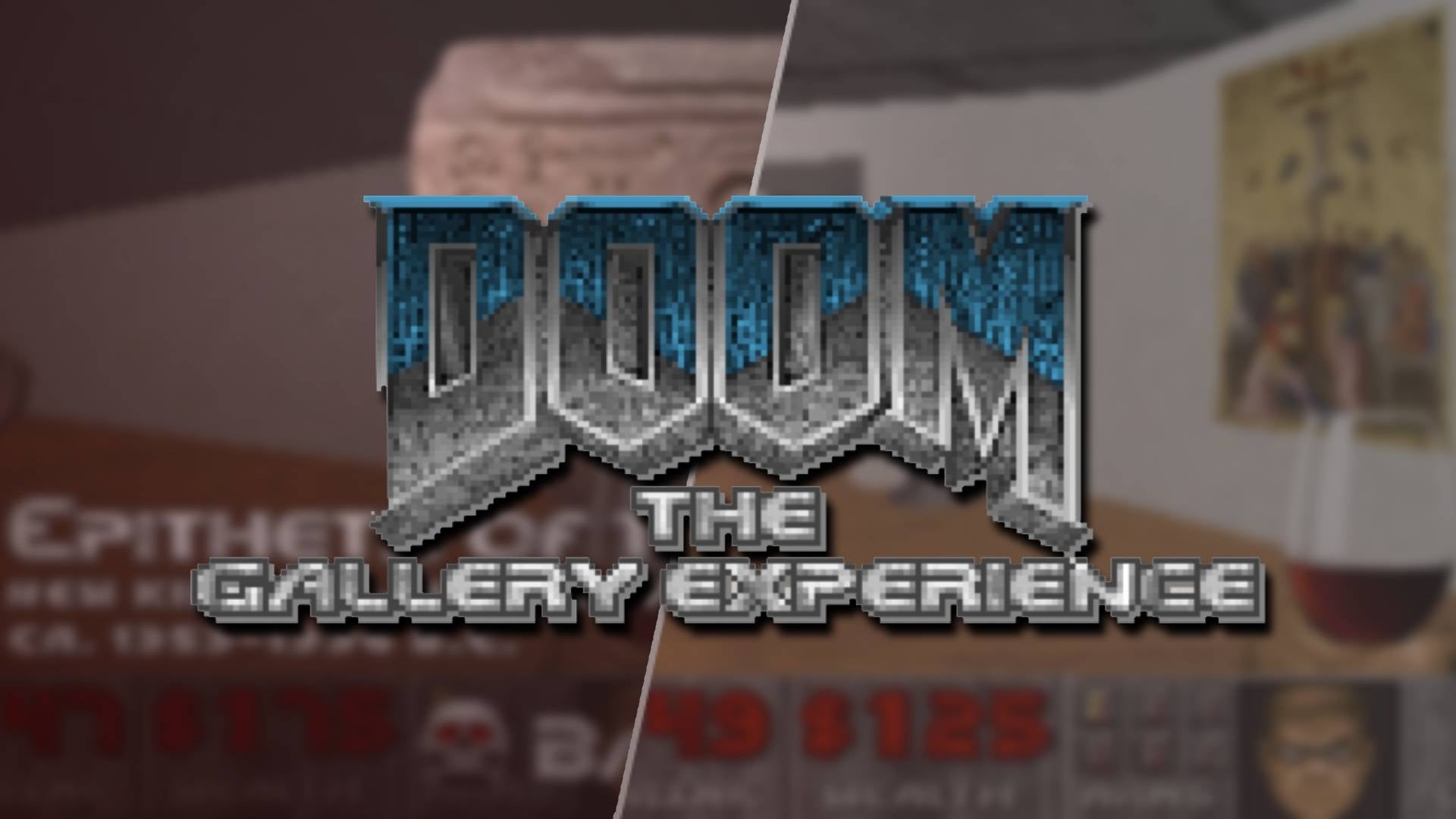 Doom The Gallery Experience header, featuring a split image of two gallery screens, and a logo spelling out the game name over the top. - 1