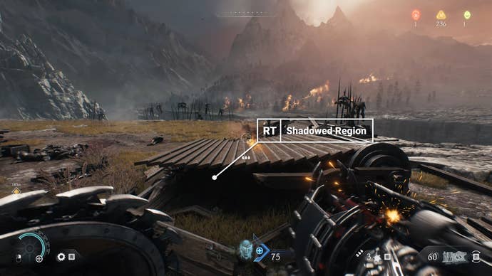 doom the dark ages screenshot - showing rtgi and physics objects interacting, with rt shadows