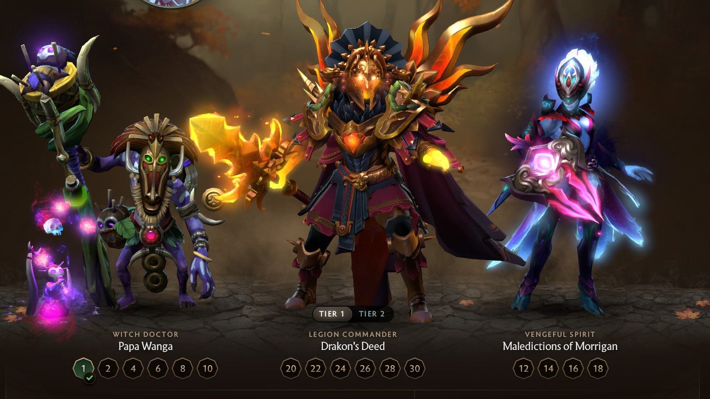 The main three Quartero's Curios hero cosmetic sets in Dota 2. - 3