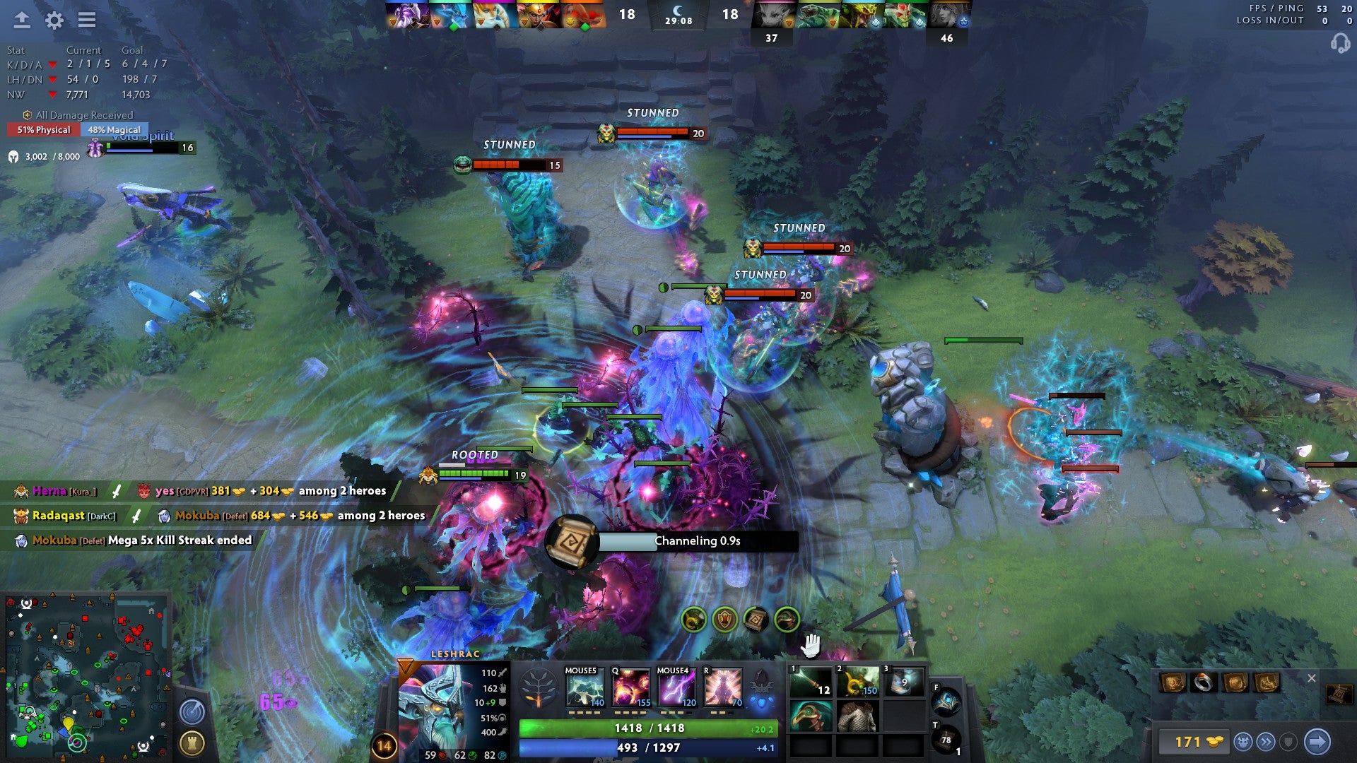 Naga Siren sings to pause a big fight at the Radiant bot T2, before going on to die horribly.