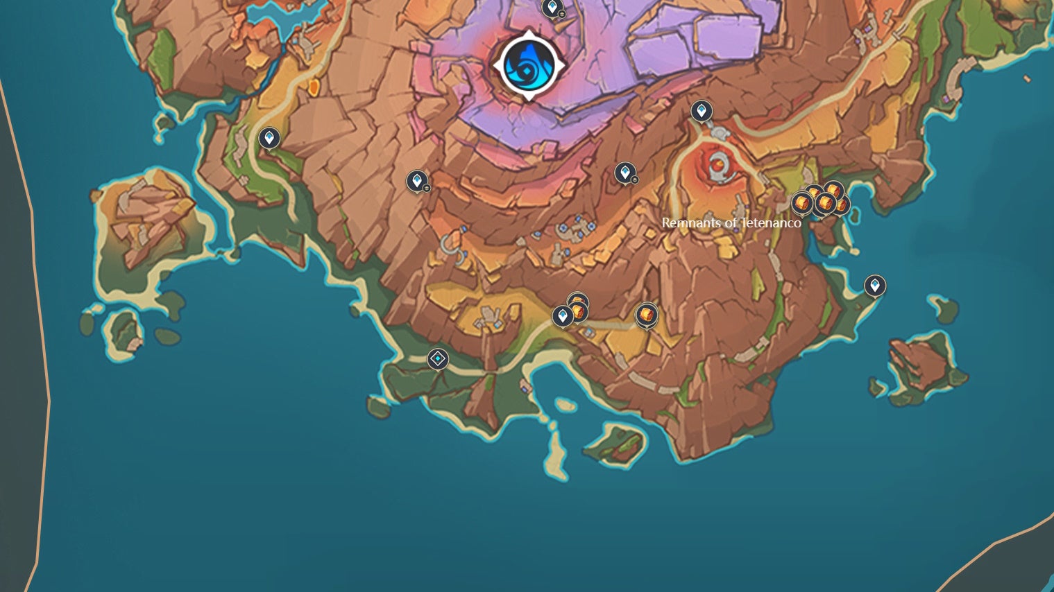 Map view of Dracolite locations in Genshin Impact.