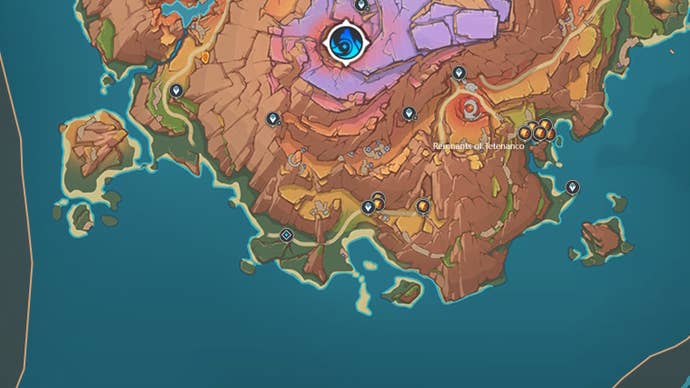 Map view of Dracolite locations in Genshin Impact.