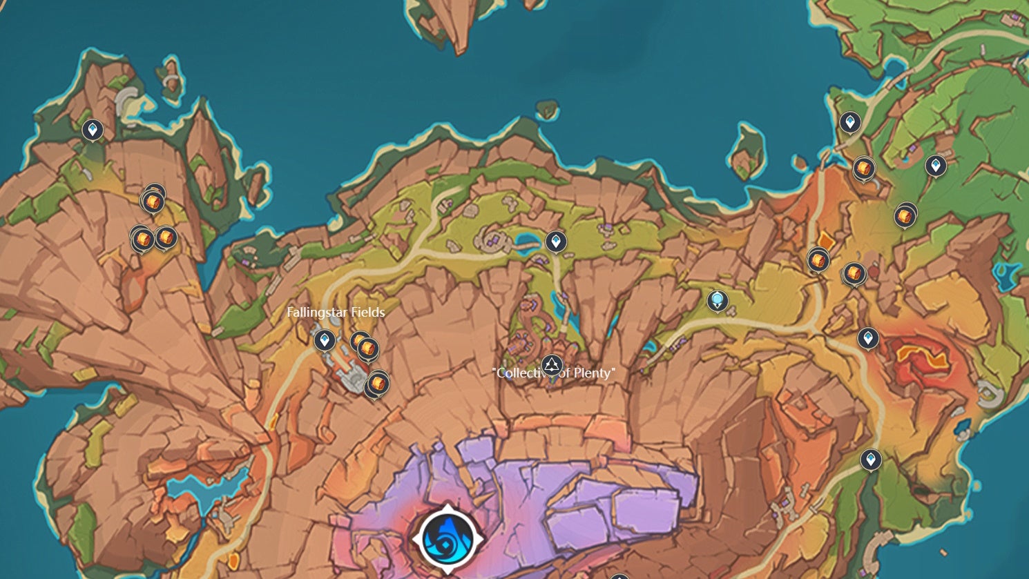 Map view of Dracolite locations in Genshin Impact.