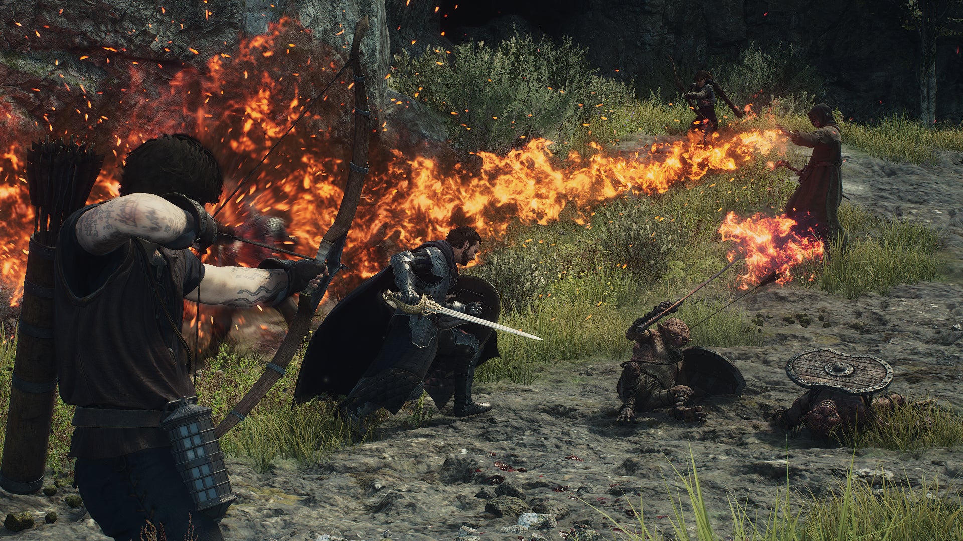 The Arisen and some Pawns fight off goblins in Dragon's Dogma 2. - 1