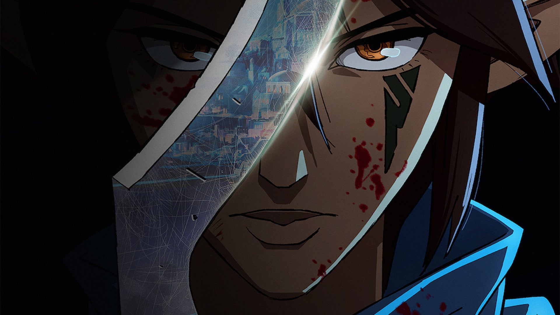 Key art from Netflix&rsquo;s Dragon Age cartoon, Absolution, showing the main character Miriam holding a weapon