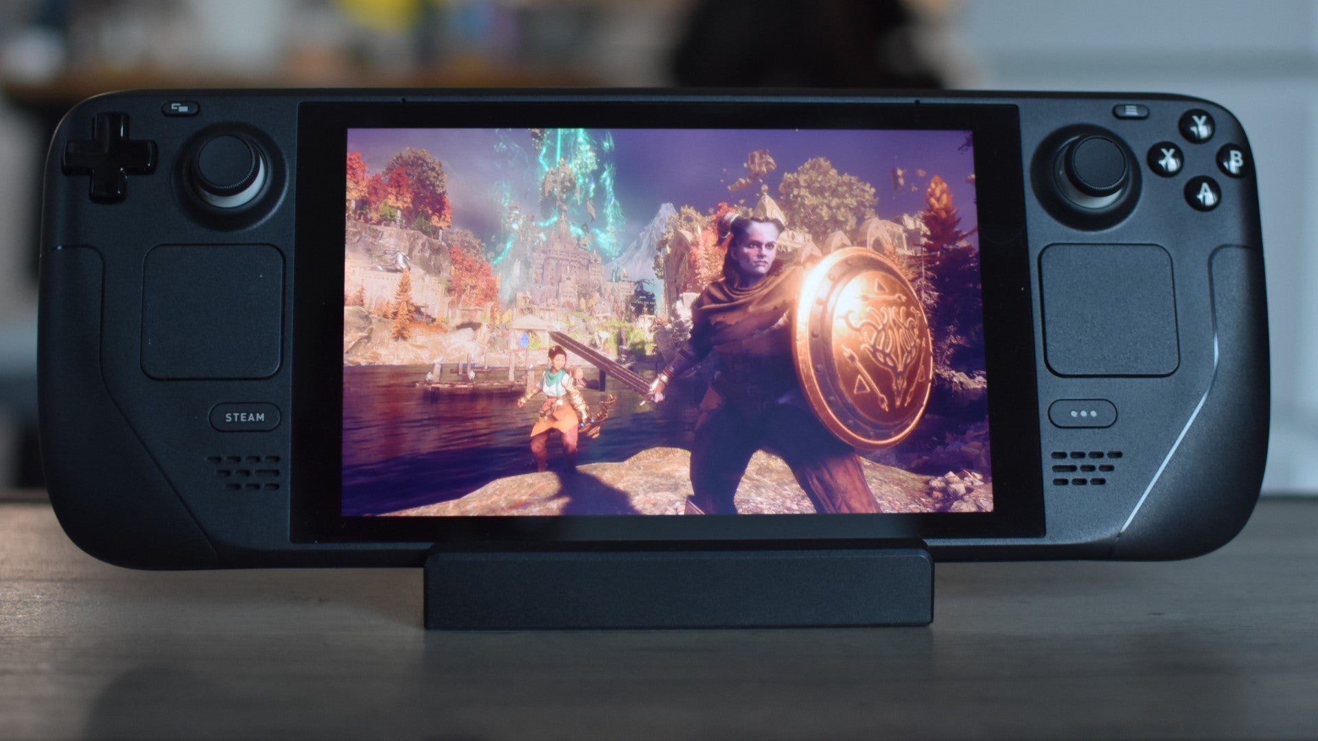 Rook strikes a battle pose with Bellara in in Dragon Age: The Veilguard, running on a Steam Deck. - 5