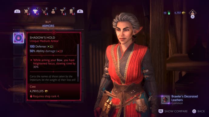 A unique item selected at a merchant in Dragon Age: The Veilguard.