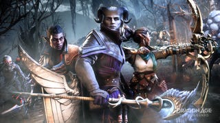 Dragon Age: The Veilguard screenshot three of its companion characters holding weapons.