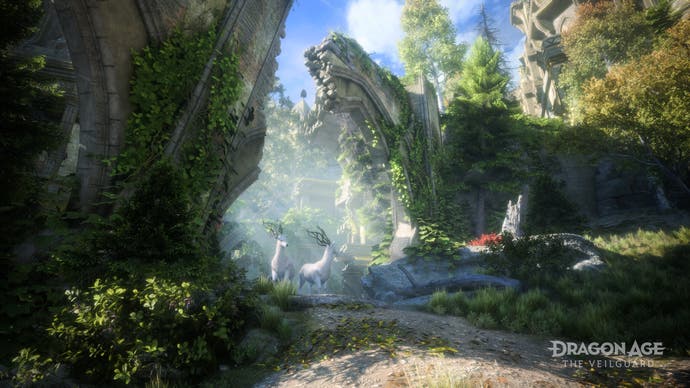 Captura de pantalla de Dragon Age: The Veilguard que muestra un entorno selvático.