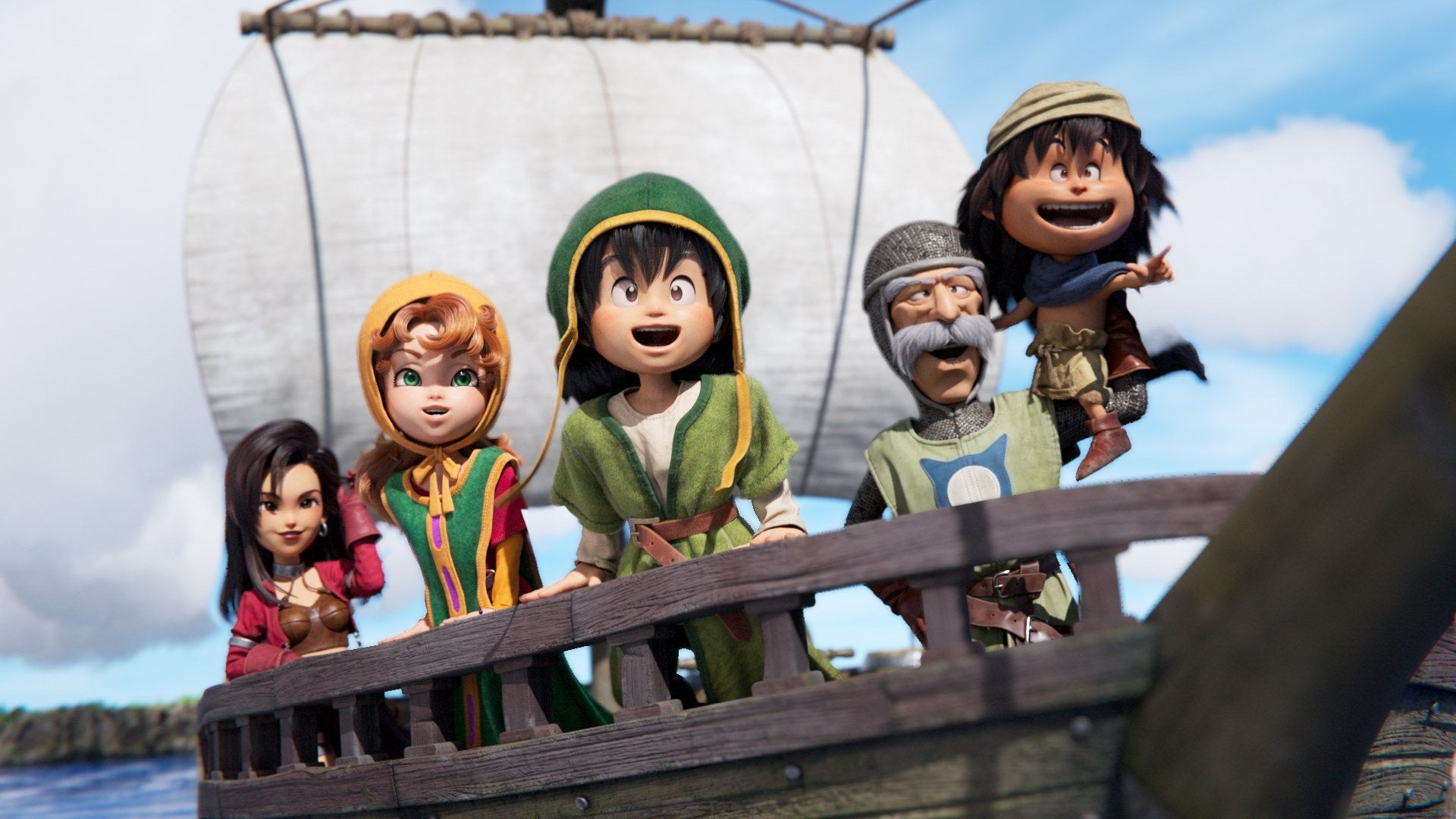 Dragon Quest 7 Reimagined characters looking out over the side of a boat.