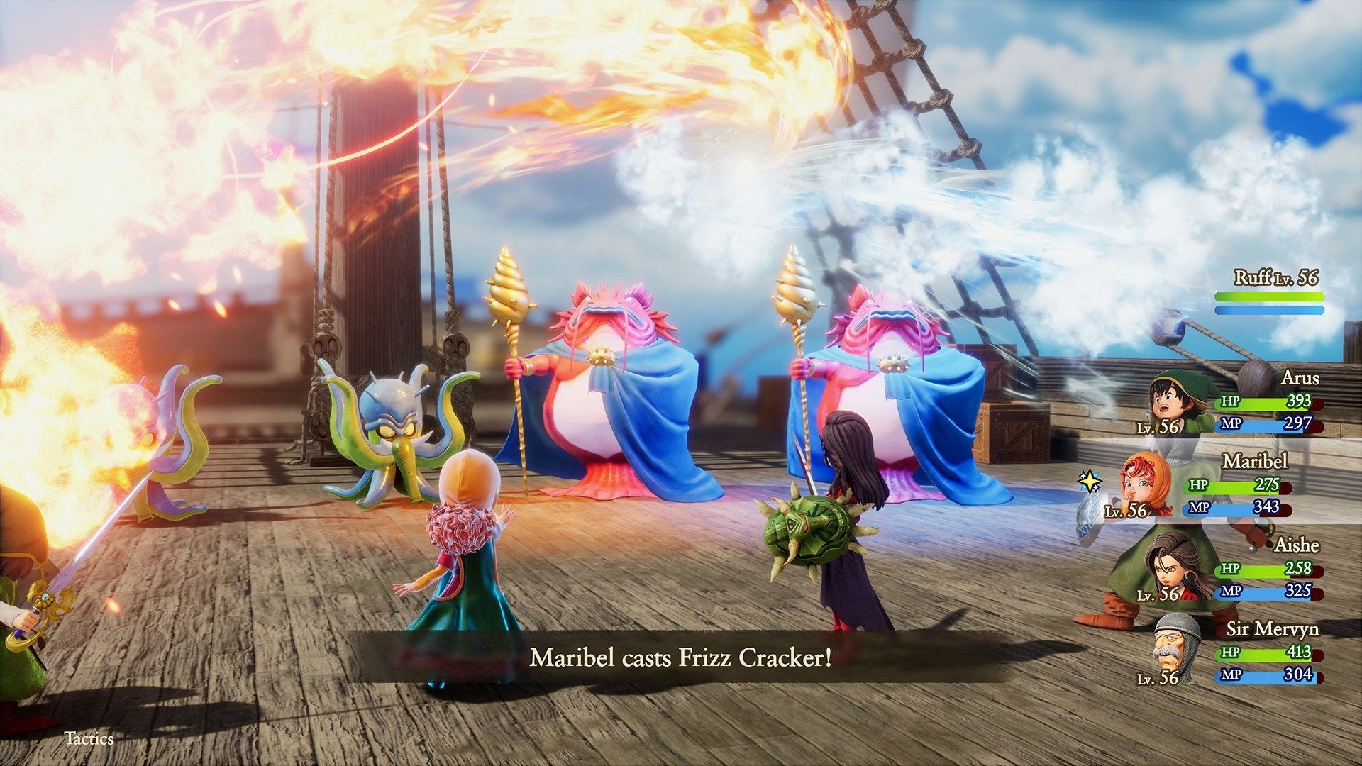 Multiple characters face off on a boat in Dragon Quest 7 Reimagined