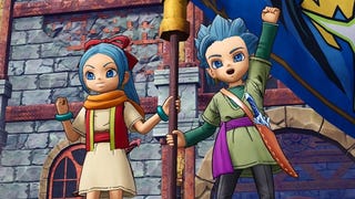 Child versions of Eric and Mia celebrate in a screenshot from Dragon Quest Treasures