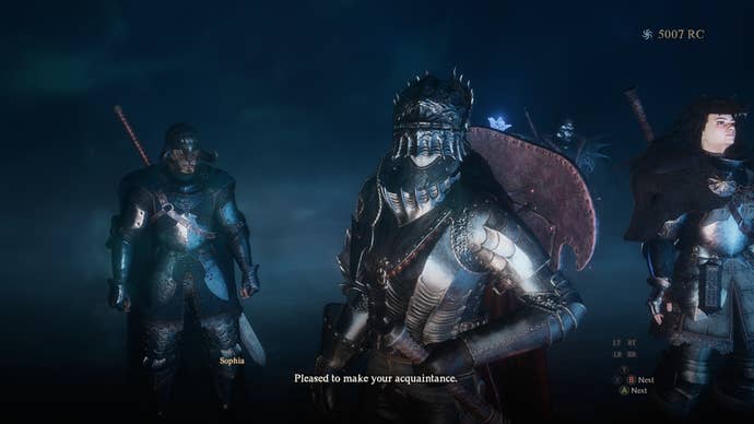 Dragon’s Dogma Review 10 - Dragon’s Dogma 2 screenshot of the Arisen in the Rift as he speaks to a pawn called Sophia