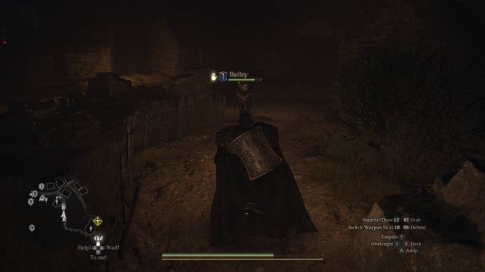 Dragon’s Dogma 2 Review 2 - Dragon’s Dogma 2 screenshot of a pawn called Bailey guiding him towards an objective