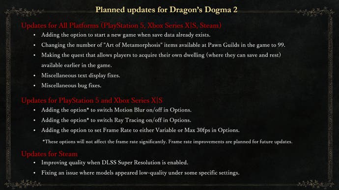 Dragons Dogma 2 upcoming fixes