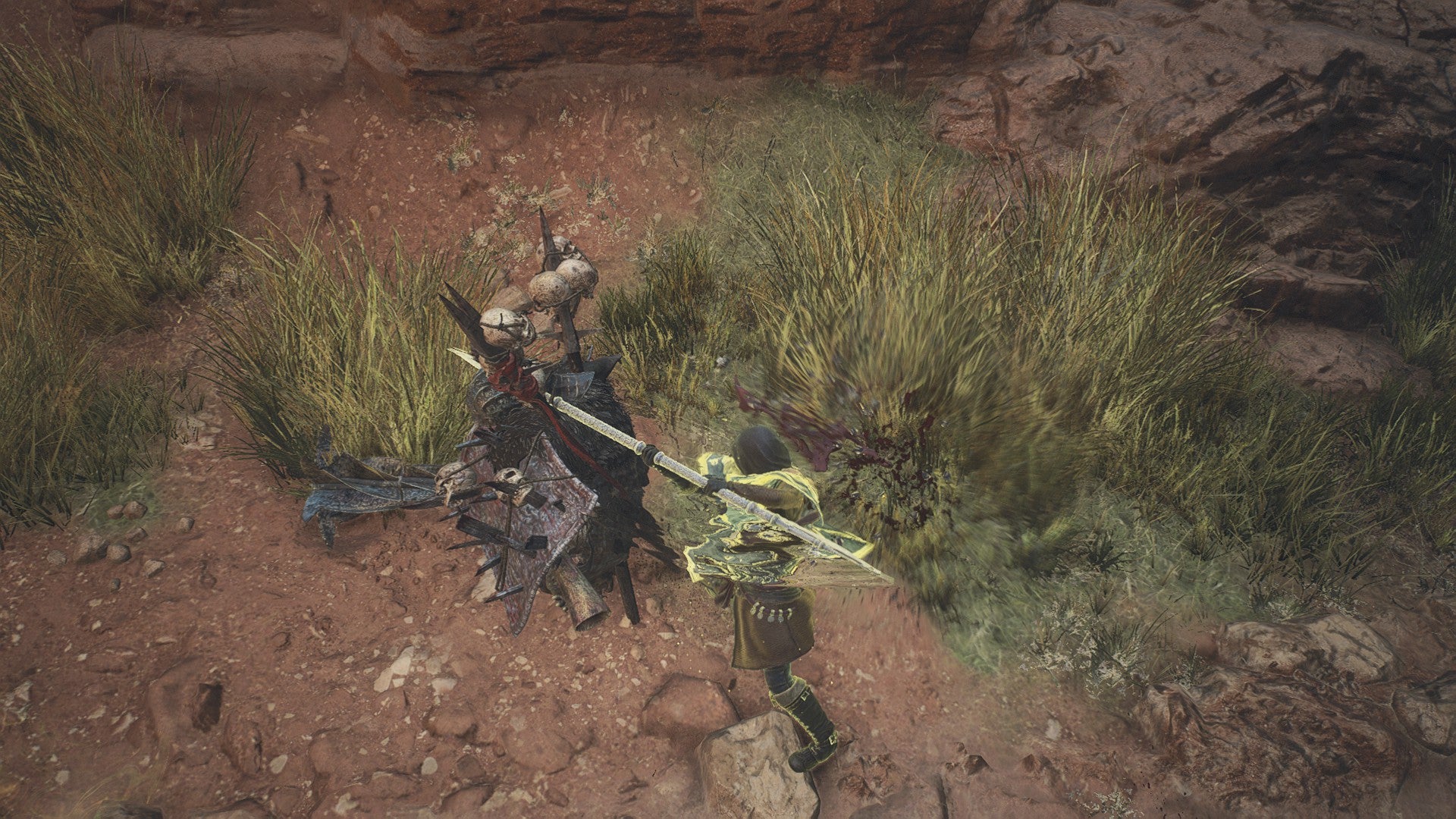 A screenshot from Dragon&rsquo;s Dogma 2 showing the Mystic Spearhand fighting.