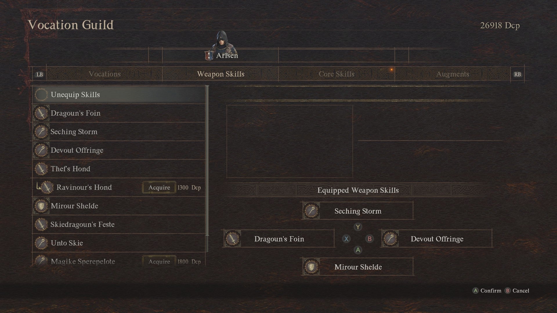 A menu from Dragon&rsquo;s Dogma 2 showing the Mystic Spearhand Weapon Skills