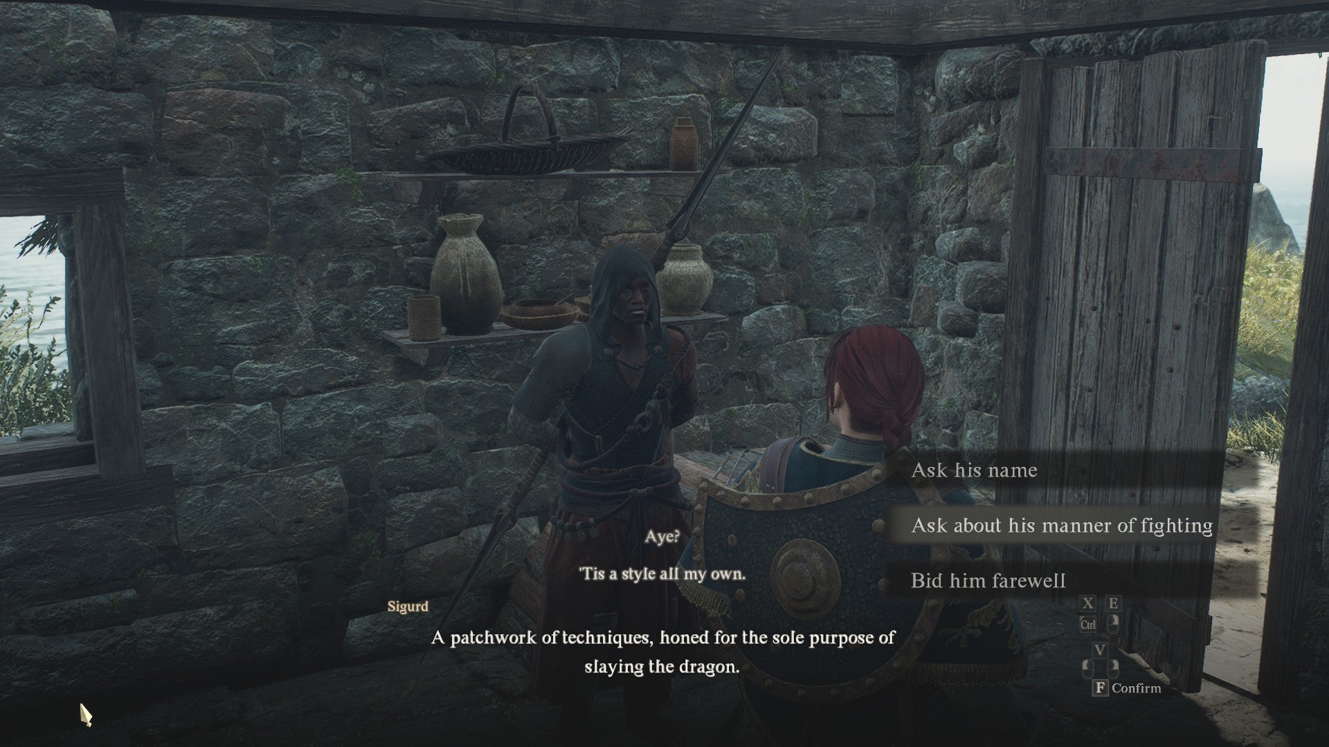 Sigurd at his home discussing the Mystic Spearhand fighting style.