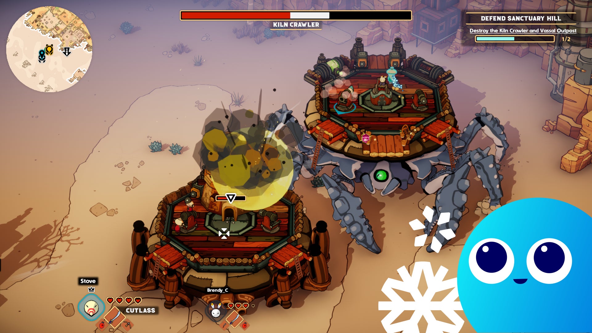 A crab walker fires its cannons at an enemy mechanical walker in the DuneCrawl demo. - 1