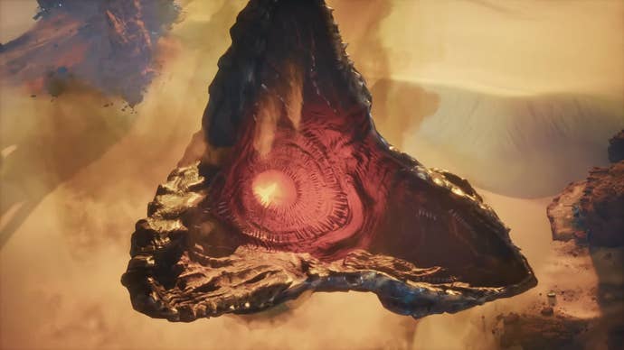 Dune: Awakening trailer screenshot showing giant worm opening its multiple jaws