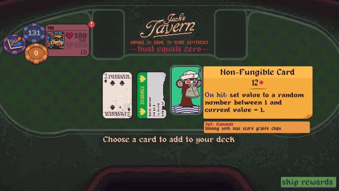 Choosing which card to add to your deck in Dungeons & Degenerate Gamblers.