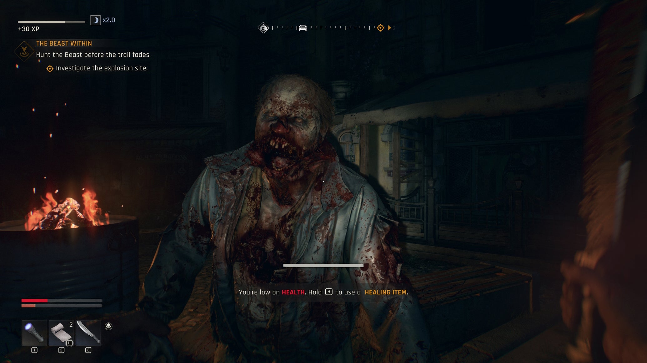 A zombie attacks the player during nighttime in Dying Light: The Beast. - 1