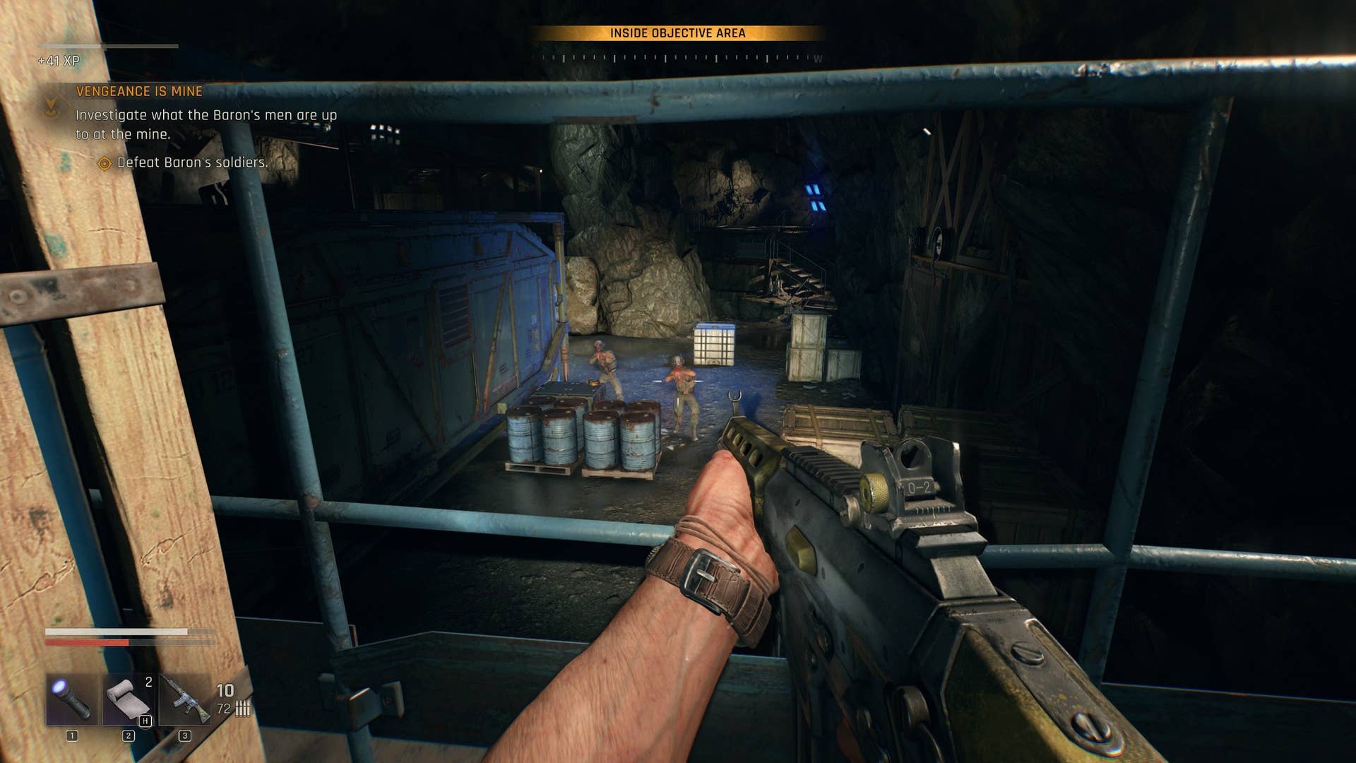 Aim for an attack rifle at a dying evil man with light: Beast.