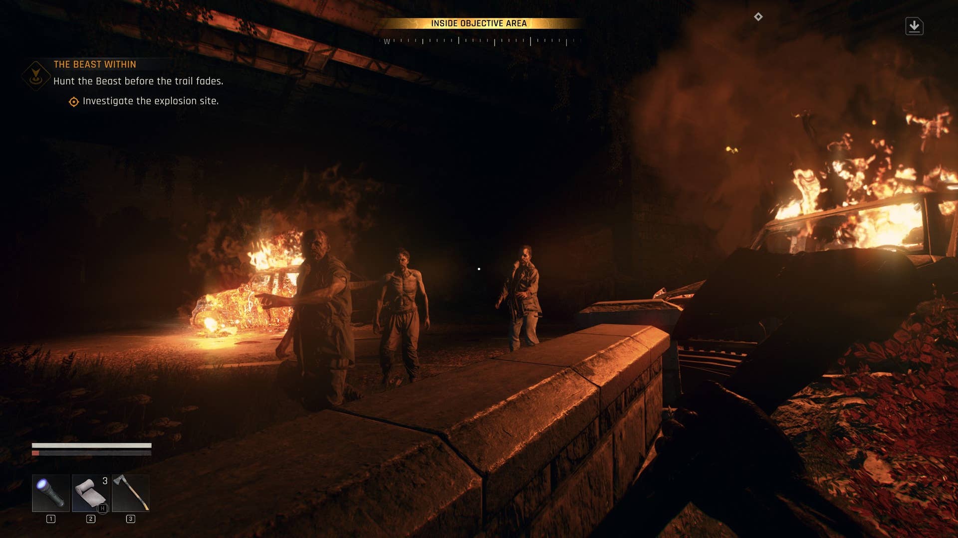 At night, several lost zombies confront the player in a dying light: the beast.