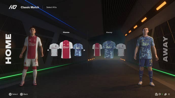 Two football players wearing Ajax kits in EA Sports FC 25.