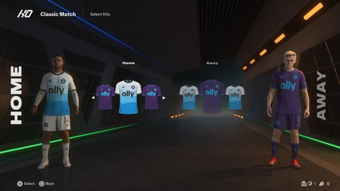 Two football players wearing FC Charlotte kits in EA Sports FC 25.