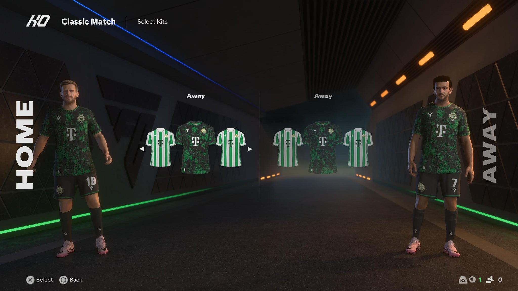 Two football players wearing Ferencvarosi TC kits in EA Sports FC 25. - 15