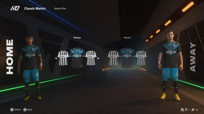 Two football players wearing Heracles Almelo away kits in EA Sports FC 25.
