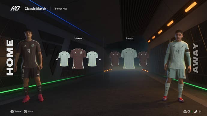 Two football players wearing Mexico kits in EA Sports FC 25.