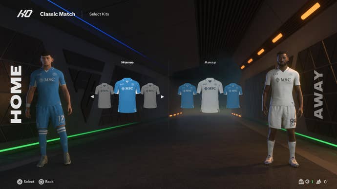 Two football players wearing Napoli kits in EA Sports FC 25.