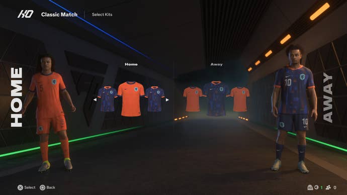 Two football players wearing Netherlands kits in EA Sports FC 25.