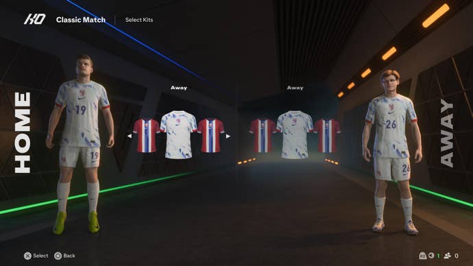 Two football players wearing Norway away kits in EA Sports FC 25.