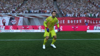 The legendary goalkeeper, Manuel Neuer, watching the ball in EA Sports FC 25.