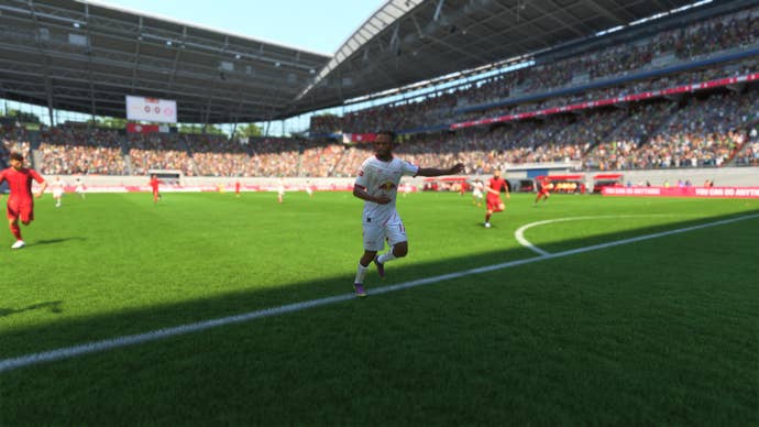 Lois Openda, one of the best Strikers in EA Sports FC 25, making a run into the box for RB Leipzig.
