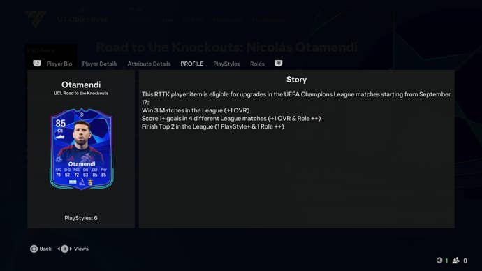 The stats of the RttK Nicolas Otamendi card in EA Sports FC 25.