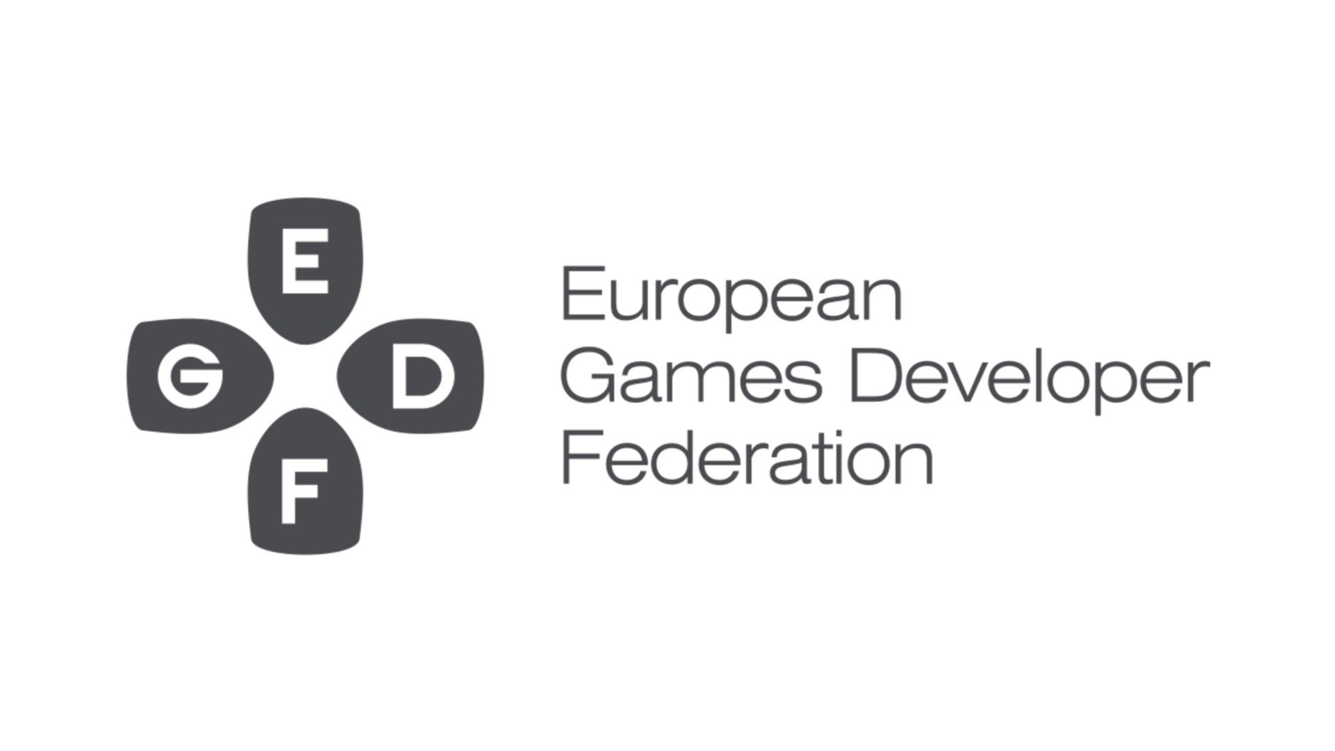 Logo for the European Games Developer Federation, featuring a cross-shaped controller button cluster with letters E, G, D, and F, next to the organization's name in text.