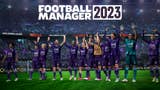 Football Manager 2023 artwork showing a cheering team of players.
