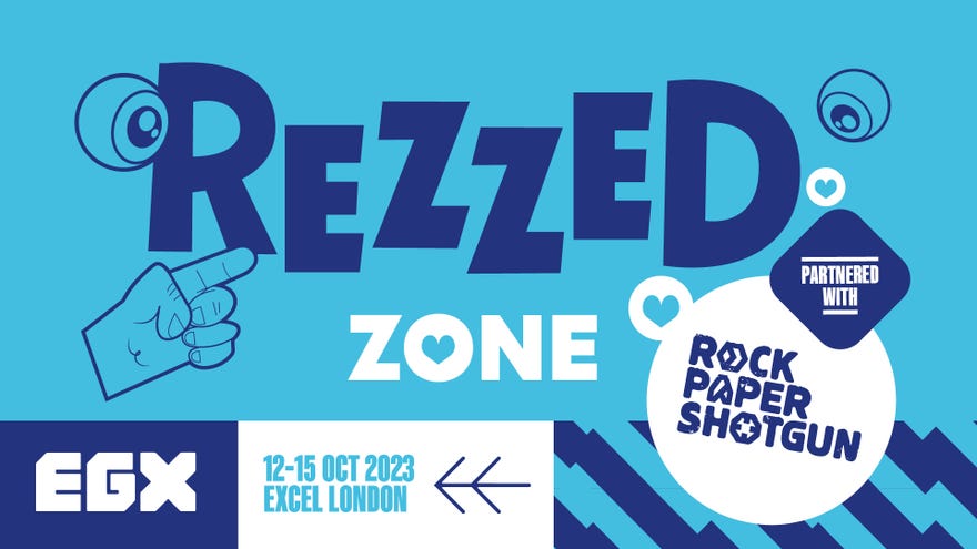 The Rezzed Zone logo for EGX 2023, which is partnered with Rock Paper Shotgun