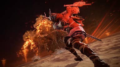 Elden Ring Nightreign trailer screenshot showing knight character facing a giant three headed cerberus