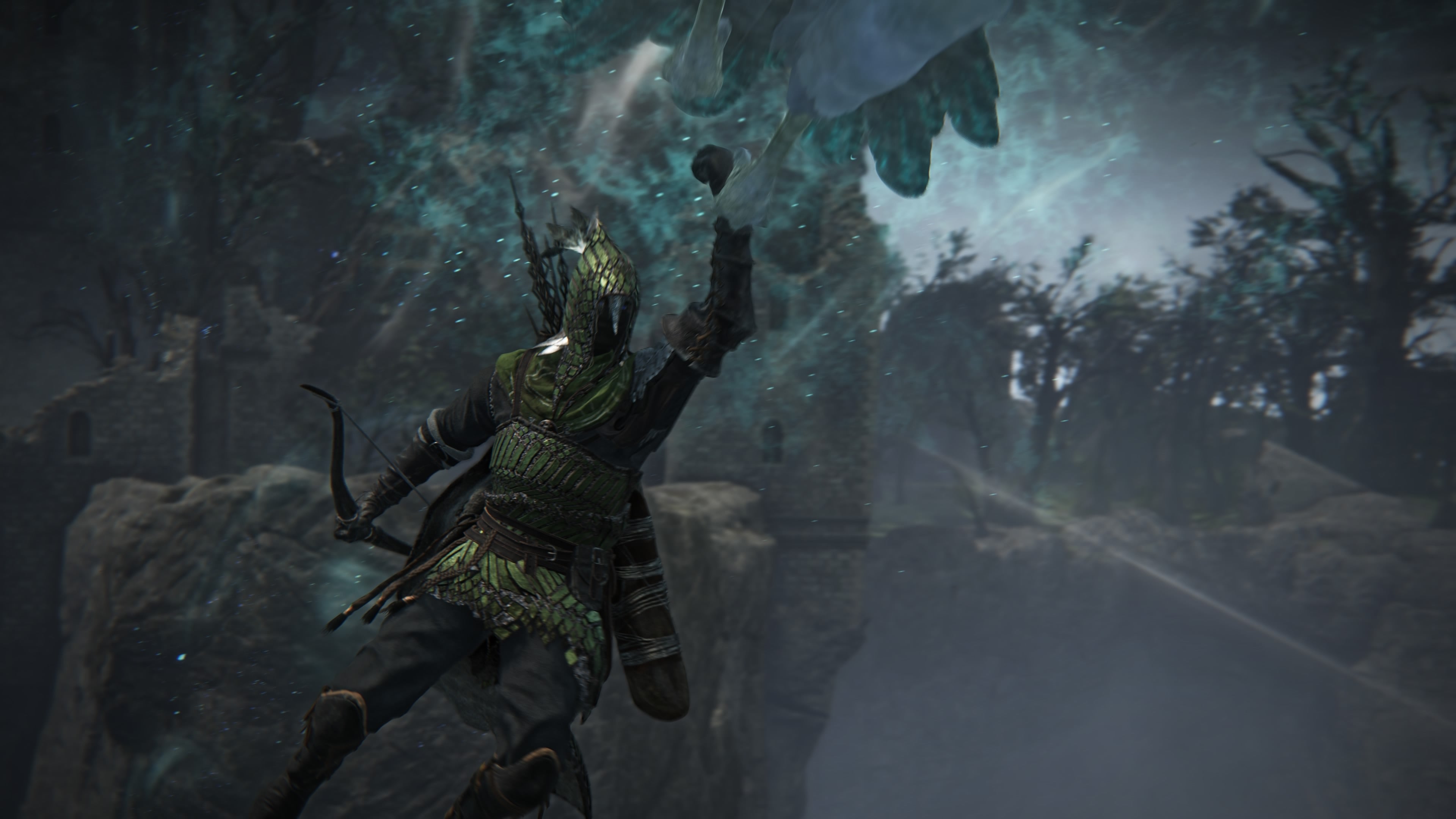 Elden Ring Nightreign screenshot showing archer flying towards the screen holding a spectral bird
