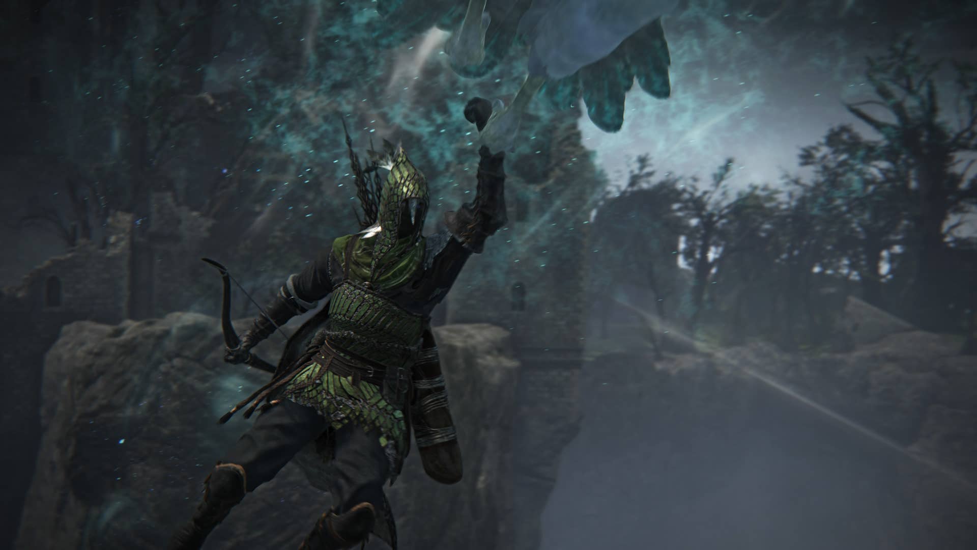Elden Ring Nightreign screenshot showing archer flying towards the screen holding a spectral bird