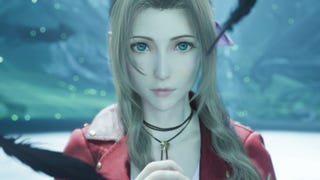 Close up of Aerith praying with black feathers in Final Fantasy 7 Rebirth