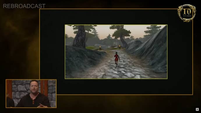 A screengrab of The Elder Scroll’s 10 Year Anniversary livestream showing an early prototype of the game from early on in development.