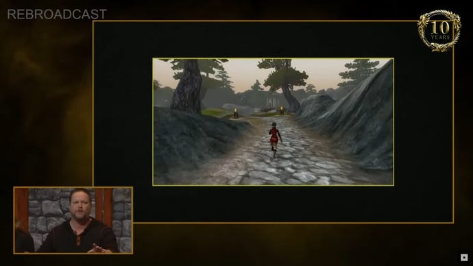 A screengrab of The Elder Scroll's 10 Year Anniversary livestream showing an early prototype of the game from early on in development.
