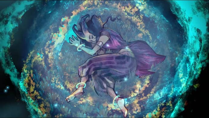 Earthblade lead character, sleeping in a magical vortex