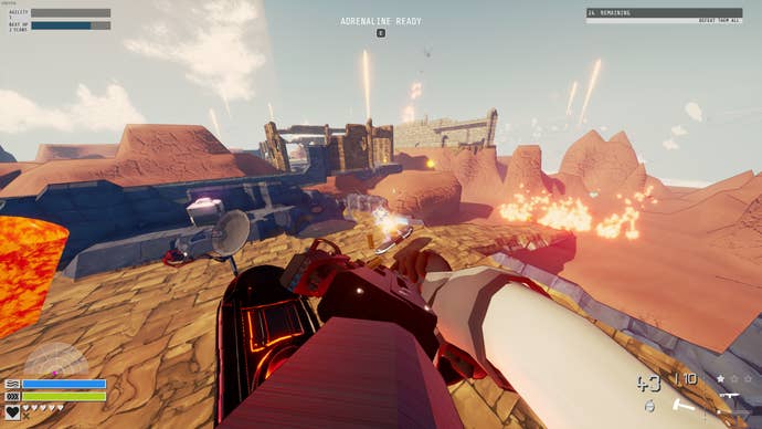 Killing a hoverboarding enemy with an SMG in Echo Point Nova.